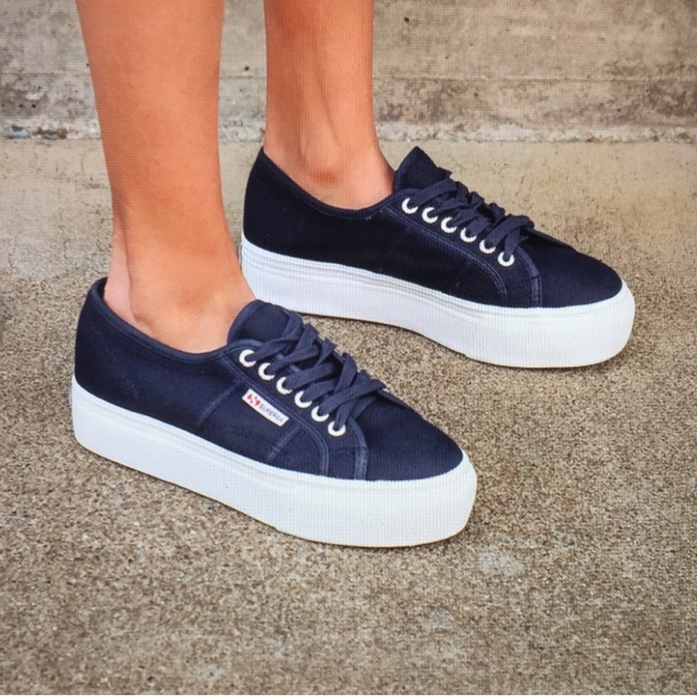Superga Platform Sneakers - 2790 in Navy - Classic Canvas Shoes - Size 8